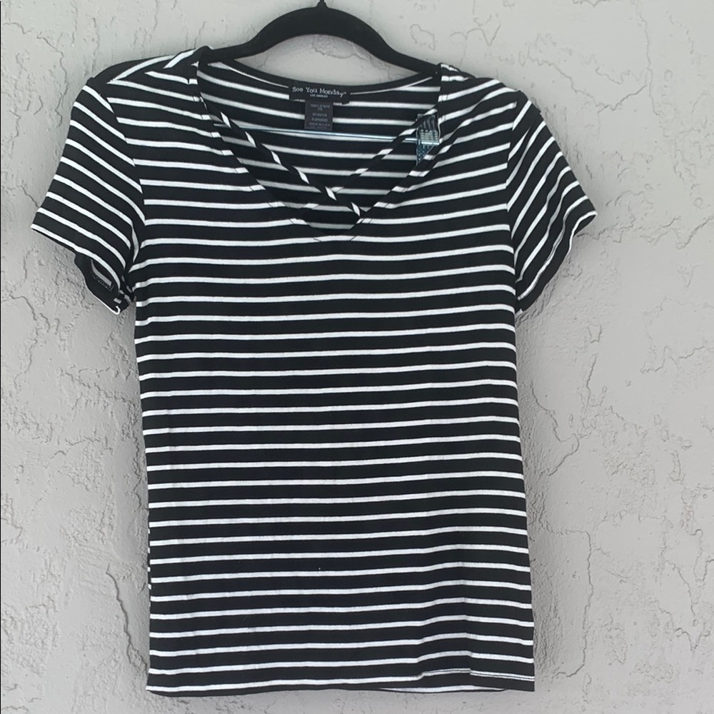 See You Monday Black and White Fitted Short Sleeve Tee
